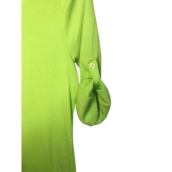 Lauren Ralph Lauren Womens Green Henley Knit Top Large Scoop Neck Roll Tab - Picture 5 of 7